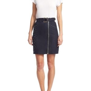Maje jinta dark navy zip front buckle skirt black with gold